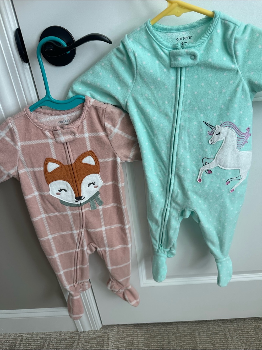 Carter's Mint Unicorn & Dusty Rose Fox Footed One-Pieces